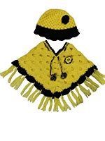 Handknitted Yellow and Black woolen poncho and cap for kids between 3 and 5 years || Beautiful Chrochet touch Handknitted Yellow and Black woolen poncho and cap for kids between 3 and 5 years || Beautiful Chrochet touch