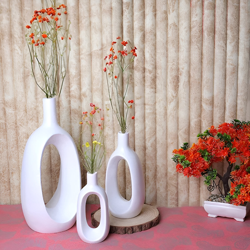 Oval-Shaped Flower Vases for Home Decor, Set of 3 (White) Polyresin – 9.5 Inch Oval-Shaped Flower Vases for Home Decor, Set of 3 (White) Polyresin – 9.5 Inch