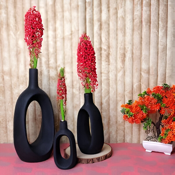 Oval-Shaped Flower Vases for Home Decor, Set of 3 (Black) Polyresin – 9.5 Inch Oval-Shaped Flower Vases for Home Decor, Set of 3 (Black) Polyresin – 9.5 Inch