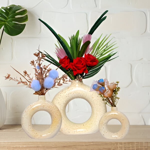 Donut-Shaped Flower Vases for Home Decor, Set of 3 (Light Yellow) Polyresin – 8 Inch Donut-Shaped Flower Vases for Home Decor, Set of 3 (Light Yellow) Polyresin – 8 Inch