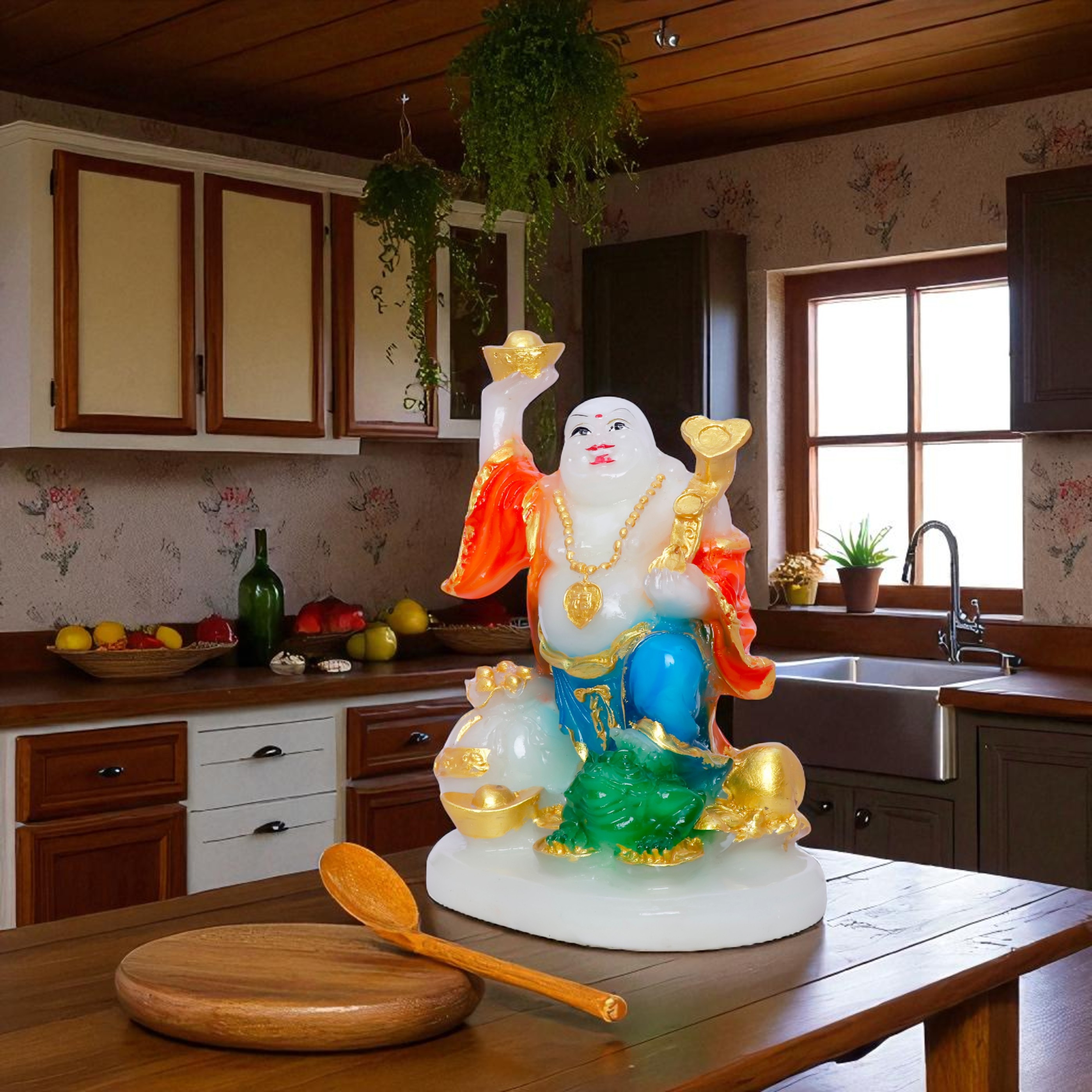 Colorful Laughing Buddha Statue (Polyresin) - 7.5 Inch