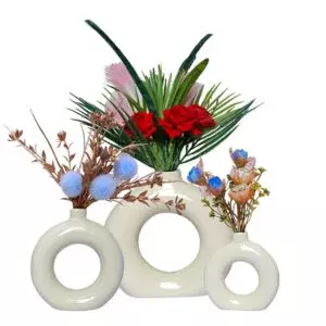 Donut-Shaped Flower Vases for Home Decor, Set of 3 (Cream) Polyresin – 8 Inch Donut-Shaped Flower Vases for Home Decor, Set of 3 (Cream) Polyresin – 8 Inch