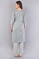 Women's Cotton Salwar Suit Set, Grey Printed Kurta with Geometric Pattern Women's Cotton Salwar Suit Set, Grey Printed Kurta with Geometric Pattern