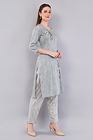 Women's Cotton Salwar Suit Set, Grey Printed Kurta with Geometric Pattern Women's Cotton Salwar Suit Set, Grey Printed Kurta with Geometric Pattern