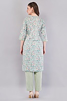 Cotton Salwar Suit Set, Mint Green Floral Print, Embroidered Kurta with Dupatta and Pants, 3-Piece Cotton Salwar Suit Set, Mint Green Floral Print, Embroidered Kurta with Dupatta and Pants, 3-Piece