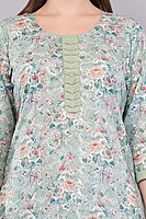 Cotton Salwar Suit Set, Mint Green Floral Print, Embroidered Kurta with Dupatta and Pants, 3-Piece Cotton Salwar Suit Set, Mint Green Floral Print, Embroidered Kurta with Dupatta and Pants, 3-Piece