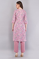 Women's Floral Print Embroidered Cotton Salwar Suit Set, Pink, 3-Piece with Dupatta Women's Floral Print Embroidered Cotton Salwar Suit Set, Pink, 3-Piece with Dupatta