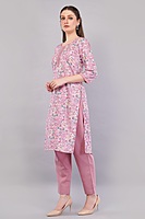 Women's Floral Print Embroidered Cotton Salwar Suit Set, Pink, 3-Piece with Dupatta Women's Floral Print Embroidered Cotton Salwar Suit Set, Pink, 3-Piece with Dupatta