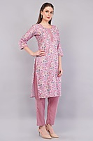 Women's Floral Print Embroidered Cotton Salwar Suit Set, Pink, 3-Piece with Dupatta Women's Floral Print Embroidered Cotton Salwar Suit Set, Pink, 3-Piece with Dupatta