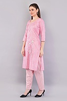 Cotton Salwar Suit Set with Printed Kurta, Pant and Dupatta, Pink Cotton Salwar Suit Set with Printed Kurta, Pant and Dupatta, Pink