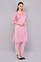 Cotton Salwar Suit Set with Printed Kurta, Pant and Dupatta, Pink Cotton Salwar Suit Set with Printed Kurta, Pant and Dupatta, Pink