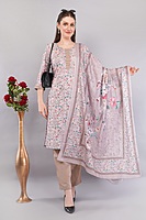 Cotton Chikan Work Salwar Suit Set, Floral Embroidery, Lilac Grey with Matching Dupatta Cotton Chikan Work Salwar Suit Set, Floral Embroidery, Lilac Grey with Matching Dupatta