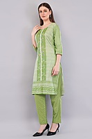 Cotton Salwar Kameez Suit Set, Green Printed, 3-Piece with Floral Dupatta Cotton Salwar Kameez Suit Set, Green Printed, 3-Piece with Floral Dupatta