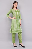 Cotton Salwar Kameez Suit Set, Green Printed, 3-Piece with Floral Dupatta Cotton Salwar Kameez Suit Set, Green Printed, 3-Piece with Floral Dupatta