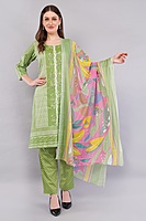 Cotton Salwar Kameez Suit Set, Green Printed, 3-Piece with Floral Dupatta Cotton Salwar Kameez Suit Set, Green Printed, 3-Piece with Floral Dupatta