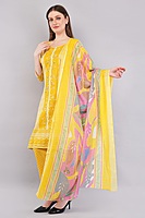 Cotton Salwar Suit with Floral Dupatta, Yellow Printed Dress Set, Traditional Indian Ethnic Wear Cotton Salwar Suit with Floral Dupatta, Yellow Printed Dress Set, Traditional Indian Ethnic Wear