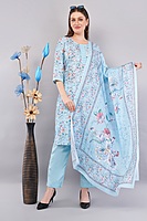Floral Cotton Salwar Kameez with Dupatta, 3-Piece Traditional Indian Dress Set Floral Cotton Salwar Kameez with Dupatta, 3-Piece Traditional Indian Dress Set