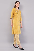 Traditional Cotton Salwar Kameez with Dupatta, Yellow Printed, 3-Piece Ethnic Set Traditional Cotton Salwar Kameez with Dupatta, Yellow Printed, 3-Piece Ethnic Set