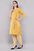 Traditional Cotton Salwar Kameez with Dupatta, Yellow Printed, 3-Piece Ethnic Set Traditional Cotton Salwar Kameez with Dupatta, Yellow Printed, 3-Piece Ethnic Set