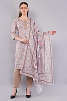 Cotton Chikan Work Salwar Suit Set, Floral Embroidery, Lilac Grey with Matching Dupatta Cotton Chikan Work Salwar Suit Set, Floral Embroidery, Lilac Grey with Matching Dupatta
