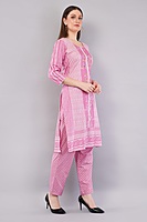 Cotton Salwar Kameez Set, Pink Printed Kurta with Polka Dot Pants and Multicolour Dupatta, 3-Piece Cotton Salwar Kameez Set, Pink Printed Kurta with Polka Dot Pants and Multicolour Dupatta, 3-Piece