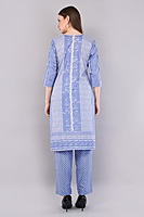 Cotton Salwar Suit Set with Printed Dupatta, Blue Striped Kurta with Polka Dot Pants Cotton Salwar Suit Set with Printed Dupatta, Blue Striped Kurta with Polka Dot Pants