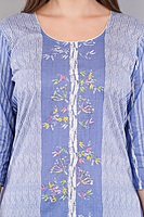 Cotton Salwar Suit Set with Printed Dupatta, Blue Striped Kurta with Polka Dot Pants Cotton Salwar Suit Set with Printed Dupatta, Blue Striped Kurta with Polka Dot Pants
