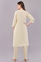 Women's Cream Cotton Salwar Suit Set with Embroidered Kurta, Pants and Dupatta, 3/4 Sleeve Women's Cream Cotton Salwar Suit Set with Embroidered Kurta, Pants and Dupatta, 3/4 Sleeve