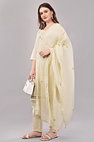 Women's Cream Cotton Salwar Suit Set with Embroidered Kurta, Pants and Dupatta, 3/4 Sleeve Women's Cream Cotton Salwar Suit Set with Embroidered Kurta, Pants and Dupatta, 3/4 Sleeve