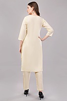 Cotton Salwar Suit Set with Embroidered Details, 3/4 Sleeves, Cream Colour, Dupatta Included Cotton Salwar Suit Set with Embroidered Details, 3/4 Sleeves, Cream Colour, Dupatta Included