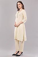 Cotton Salwar Suit Set with Embroidered Details, 3/4 Sleeves, Cream Colour, Dupatta Included Cotton Salwar Suit Set with Embroidered Details, 3/4 Sleeves, Cream Colour, Dupatta Included