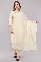 Cotton Salwar Suit Set with Embroidered Details, 3/4 Sleeves, Cream Colour, Dupatta Included Cotton Salwar Suit Set with Embroidered Details, 3/4 Sleeves, Cream Colour, Dupatta Included