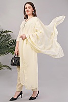 Cotton Salwar Suit Set with Embroidered Details, 3/4 Sleeves, Cream Colour, Dupatta Included Cotton Salwar Suit Set with Embroidered Details, 3/4 Sleeves, Cream Colour, Dupatta Included