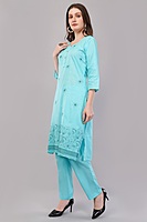 Women's Turquoise Embroidered Cotton Salwar Suit Set with Dupatta, 3-Piece Traditional Dress Women's Turquoise Embroidered Cotton Salwar Suit Set with Dupatta, 3-Piece Traditional Dress