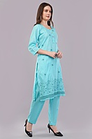 Women's Turquoise Embroidered Cotton Salwar Suit Set with Dupatta, 3-Piece Traditional Dress Women's Turquoise Embroidered Cotton Salwar Suit Set with Dupatta, 3-Piece Traditional Dress