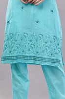 Women's Turquoise Embroidered Cotton Salwar Suit Set with Dupatta, 3-Piece Traditional Dress Women's Turquoise Embroidered Cotton Salwar Suit Set with Dupatta, 3-Piece Traditional Dress
