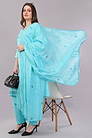 Women's Turquoise Embroidered Cotton Salwar Suit Set with Dupatta, 3-Piece Traditional Dress Women's Turquoise Embroidered Cotton Salwar Suit Set with Dupatta, 3-Piece Traditional Dress