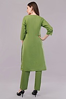 Women's Cotton Salwar Suit Set, Green Embroidered, 3-Piece with Dupatta and Black Lace Trim Women's Cotton Salwar Suit Set, Green Embroidered, 3-Piece with Dupatta and Black Lace Trim
