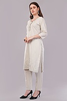 Women's Cotton Embroidered Salwar Suit Set with Dupatta, 3/4 Sleeve, Off-White Women's Cotton Embroidered Salwar Suit Set with Dupatta, 3/4 Sleeve, Off-White