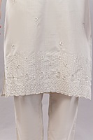 Women's Cotton Embroidered Salwar Suit Set with Dupatta, 3/4 Sleeve, Off-White Women's Cotton Embroidered Salwar Suit Set with Dupatta, 3/4 Sleeve, Off-White