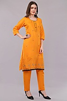 Cotton Salwar Suit with Dupatta, Orange, Embroidered, 3/4 Sleeve Cotton Salwar Suit with Dupatta, Orange, Embroidered, 3/4 Sleeve
