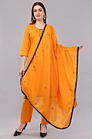 Cotton Salwar Suit with Dupatta, Orange, Embroidered, 3/4 Sleeve Cotton Salwar Suit with Dupatta, Orange, Embroidered, 3/4 Sleeve