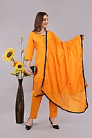 Cotton Salwar Suit with Dupatta, Orange, Embroidered, 3/4 Sleeve Cotton Salwar Suit with Dupatta, Orange, Embroidered, 3/4 Sleeve