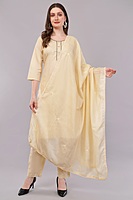 Women's Cream Embroidered Salwar Suit Set with Dupatta, 3/4 Sleeve Kurta, Traditional Ethnic Wear Women's Cream Embroidered Salwar Suit Set with Dupatta, 3/4 Sleeve Kurta, Traditional Ethnic Wear