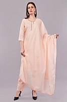 Peach Embroidered Cotton Salwar Suit Set, 3-Piece Traditional Dress with Dupatta Peach Embroidered Cotton Salwar Suit Set, 3-Piece Traditional Dress with Dupatta