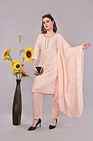 Peach Embroidered Cotton Salwar Suit Set, 3-Piece Traditional Dress with Dupatta Peach Embroidered Cotton Salwar Suit Set, 3-Piece Traditional Dress with Dupatta