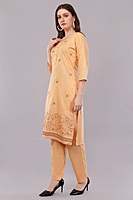 Women's Peach Embroidered Cotton Salwar Suit Set with Dupatta, Long Sleeves, 3 Piece Traditional Dress Women's Peach Embroidered Cotton Salwar Suit Set with Dupatta, Long Sleeves, 3 Piece Traditional Dress