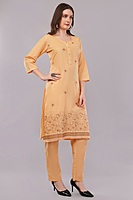 Women's Peach Embroidered Cotton Salwar Suit Set with Dupatta, Long Sleeves, 3 Piece Traditional Dress Women's Peach Embroidered Cotton Salwar Suit Set with Dupatta, Long Sleeves, 3 Piece Traditional Dress