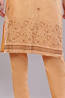 Women's Peach Embroidered Cotton Salwar Suit Set with Dupatta, Long Sleeves, 3 Piece Traditional Dress Women's Peach Embroidered Cotton Salwar Suit Set with Dupatta, Long Sleeves, 3 Piece Traditional Dress