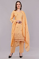 Women's Peach Embroidered Cotton Salwar Suit Set with Dupatta, Long Sleeves, 3 Piece Traditional Dress Women's Peach Embroidered Cotton Salwar Suit Set with Dupatta, Long Sleeves, 3 Piece Traditional Dress